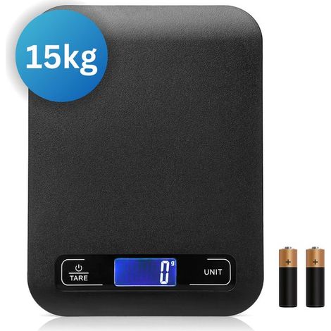 Balance de cuisine numérique avec écran LCD - Précision 1 g / 15 kg - Étanche - Piles incluses - Balance alimentaire (1/5)