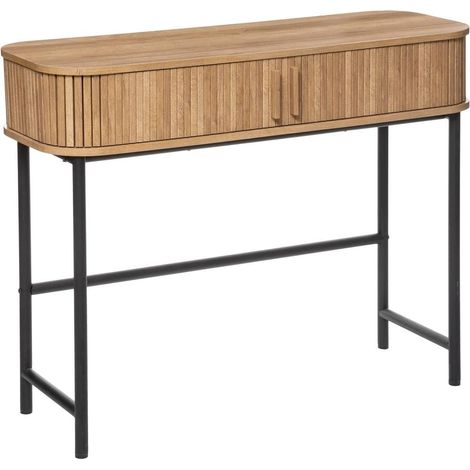 Console Colva, meuble de rangement à 2 portes effet chêne, 3 compartiments, style designer d'intérieur, pour entrée, salon ou bureau - L 100 x H 80,5 cm (1/5)