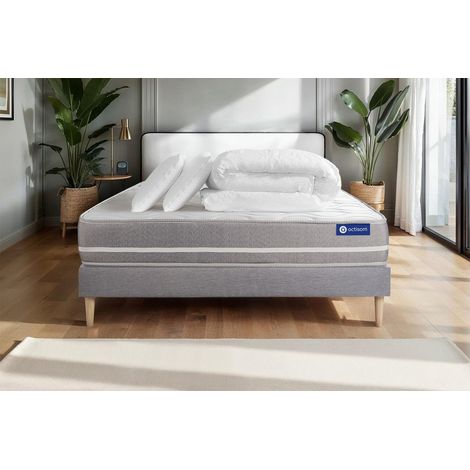 Pacchetto letto completo - Materasso 140x190cm + Box spring con doghe (kit) + 2 cuscini + Piumino - Actiflex Touch