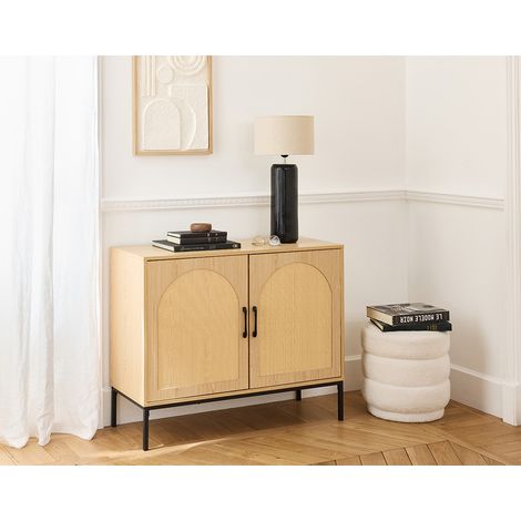 Bestmobilier – Buffet bas Nagato 100 cm – Cannage arrondi en fibres naturelles – Structure en panneaux de particules – Résistant à l'humidité et aux rayures
