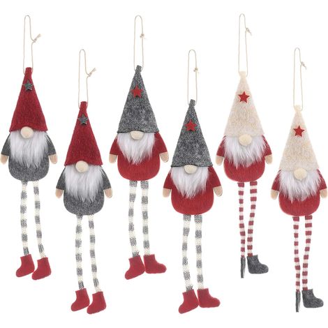 Gnome De Noël - Décoration Suspendue En Tissu Et Laine - Pour Arbre Cheminée Porte Intérieur - Lot De 6 Pièces