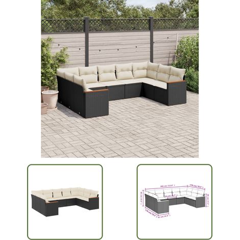The Living Store 9-tlg. Garten-Sofagarnitur mit Kissen Schwarz Poly Rattan - Gartenmöbel - Rattan Möbel - Outdoor Sofa - Lounge Set - Esszimmergarnitur (1/3)