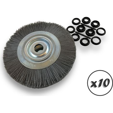 Lot de 10 brosses circulaires NYLON Abrasif Ø 250 mm Epaisseur 3 rangs Carbure silicium Grain 240 Alésage 32 mm + réducteur bague 25/22/20/16/12 mm Touret ponceuse Kibros 231253KR240x10 (1/5)