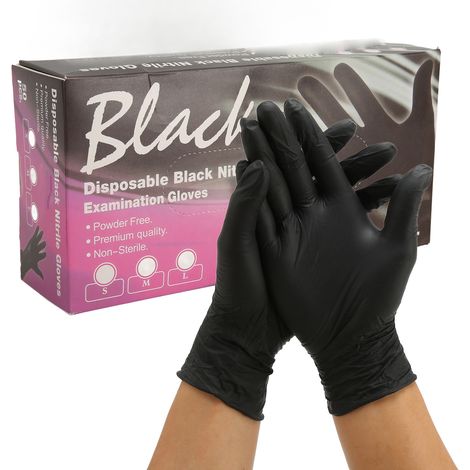 Lot de 50 gants jetables noirs sans poudre, bouts texturés, caoutchouc, usage professionnel salon de beauté et maison (1/5)