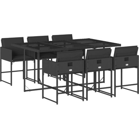 Set da Pranzo da Giardino 7 pz Nero con Cuscini in Polyrattan vidaXL