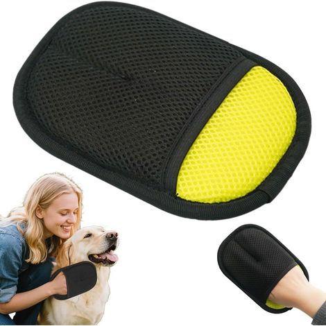 Gants jaunes anti-poils pour chiens et chats – Lot de 2, brosse double face, toilettage et nettoyage (1/5)