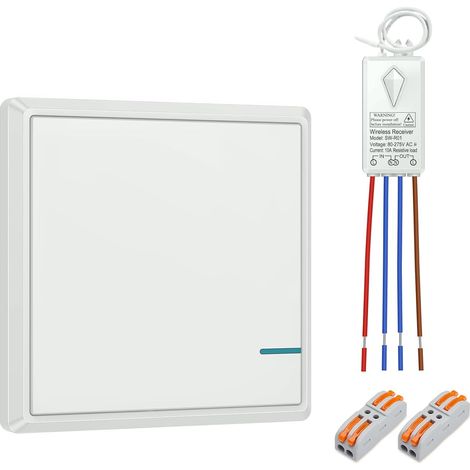 230V Lichtschalter Set, An Aus Schalter Wireless Drahtlose Elektrische Schalter mit Empfänger, 433MHz RF Funkschalter 500M Reichweite, Wireless Lighting Switch for Fixtures 80275V 10A 1000W (1/5)