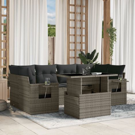 vidaXL Salon de jardin avec coussins 7 pcs gris résine tressée (1/5)