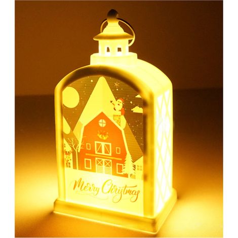 Lanterne Led De Noël - 14 x 7,8 x 5,4 cm - Pour Décoration Festive Intérieure - Blanc Noir - 3 Piles Bouton Incluses