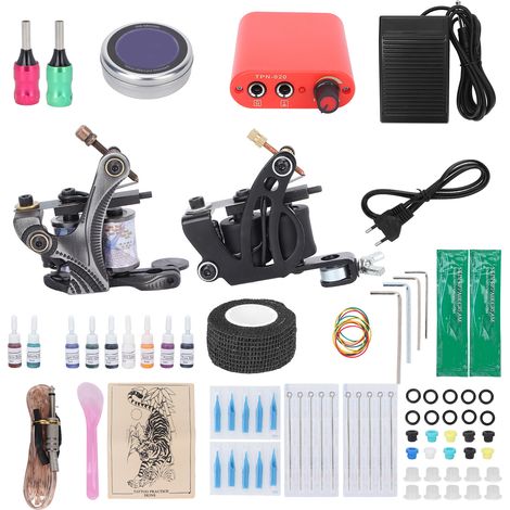 Kit de Machine à Tatouage Complète avec Shader et Liner, Machine à Bobine pour Débutants, Alimentation 90‑265V EU