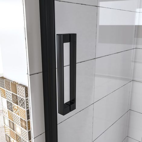 Aica Sanitaire – Porte de douche pivotante 120x185cm – Verre anticalcaire 6mm – Profilé aluminium noir mat – Installation en niche – Accès réversible
