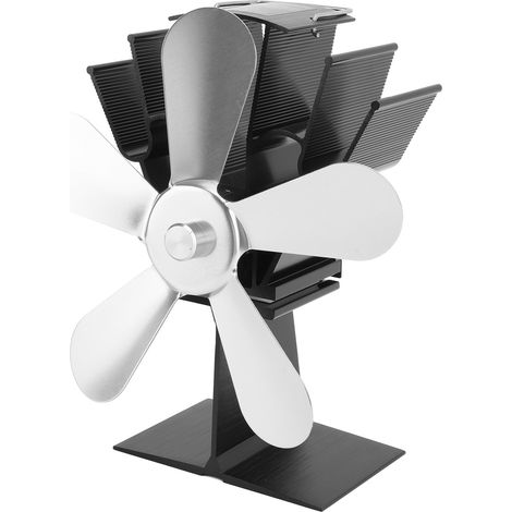 Ventilateur de poêle à bois à 5 pales, alimenté par la chaleur, pour poêle à bois, poêle à granulés, cheminée verticale rectangulaire argentée