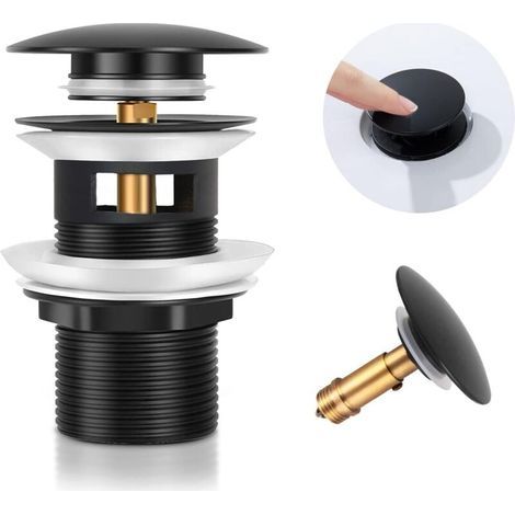 Bonde de Lavabo Pop Up Noir Universelle, Système de Vidage Bonde de Vidage avec Trop-plein, pour Lavabo H656 (1/5)