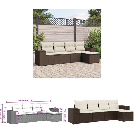 vidaXL Salon de jardin avec coussins 5 pcs marron résine tressée (1/3)