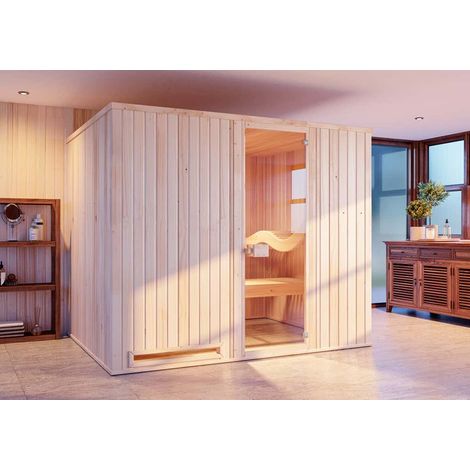 Sauna intérieur FinnTherm Ergonomique Classique Naturel , 72 mm Épaisseur de paroi 244 x 194 cm