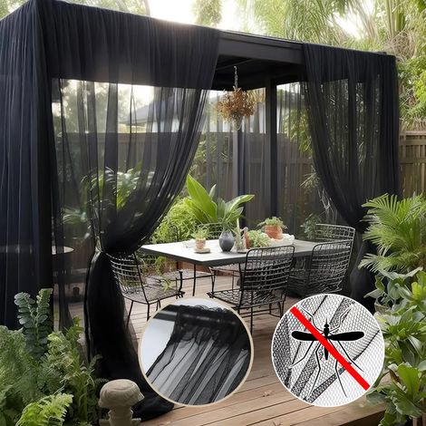 Rideau d'extérieur 160 x 305 cm, moustiquaire à œillets, rideau anti-mouches, rideau de patio, dimensions personnalisables, véranda, jardin, salon, ajustable, noir (1/5)