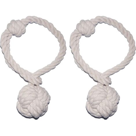 Paquete de 2 bridas para cortinas colgantes de bolas de algodón con cordón, brida de bolas de algodón