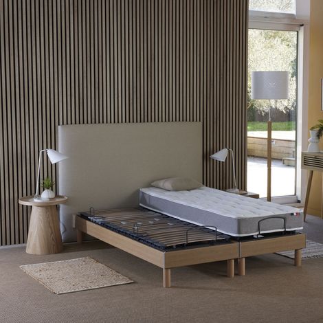 Lit électrique relaxation multi lattes chêne clair Made in France 70 X 190