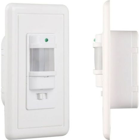 Lot de 2 interrupteurs à détecteur de mouvement – Modes présence et absence, interrupteur mural marche/arrêt automatique pour usage intérieur, 110 V, détection à 360°, minuterie de 10 à 300 s, blanc (1/5)