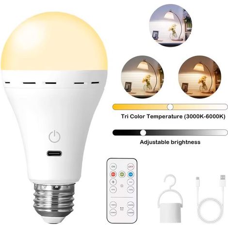 Lámpara inalámbrica recargable, aplique de pared, lámpara de mesa, fuente de luz tricolor, acabado brillante, batería de 2200 mAh (1/4)