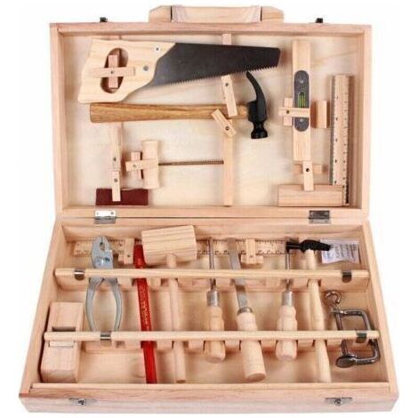 Kit complet D'Outils Destiné à Enfants Boite A Outils D'Entretien Menuisier , XU,Outils Reels Demontage Et Assemblage Boite A Bois Multifonctionnelle 16 Pieces- (1/4)