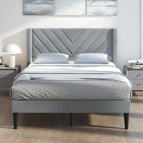 COSTWAY Struttura Letto Imbottito Matrimoniale 140x200 cm, Letto Piattaforma Imbottito, con Testiera in Morbido Tessuto di Velluto e Supporto a Doghe di Legno, Silenzioso, Carico 250kg (Stile 3) (1/5)