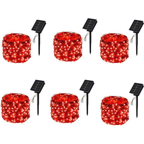 6Pcs 8 modes guirlandes solaires 20m 200led guirlandes lumineuses extérieures étanches guirlande lampe de noël pour la décoration de jardin-rouge (1/5)