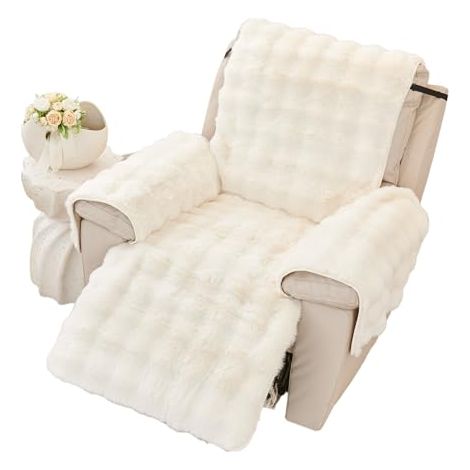 Funda de sillón de felpa suave, cojín para sillón, funda para reposabrazos, funda antideslizante para sillón, funda de piel sintética mullida para sillón reclinable (crema, 60 x 225 cm)