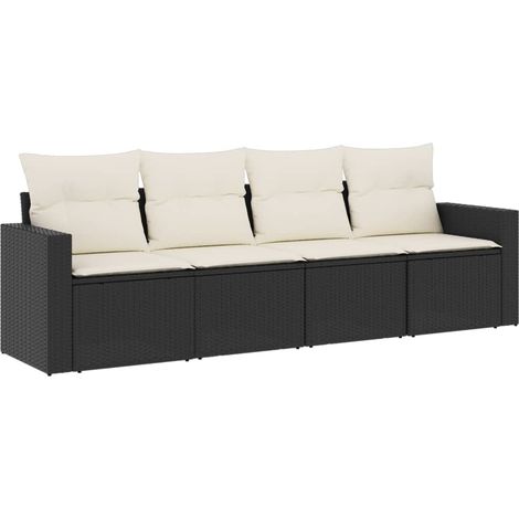 Set Divani da Giardino 4 pz Salotto da Giardino con Cuscini Nero in Polyrattan (1/5)