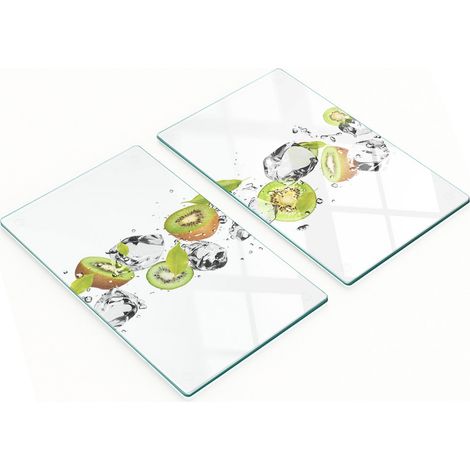 Tablas de vidrio decorativas multifuncionales para cocina, dise帽o de kiwi y agua, 2x30x52 cm.