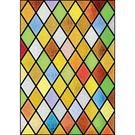 Bunter Diamant-Buntglasaufkleber, Harlekin-Glasaufkleber, 100 cm x 50 cm (1/3)