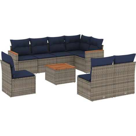 Maison Exclusive - 9-teiliges Gartensofa-Set mit Kissen, grau, Po (1/5)