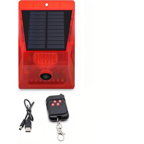 Alarme Solaire stroboscopique avec détecteur de Mouvement télécommandé Alarme extérieure Répulseur d'animaux Sirène de sécurité IP65 protégée par l'eau pour Villa, Grange, Cour de Ferme (1/5)