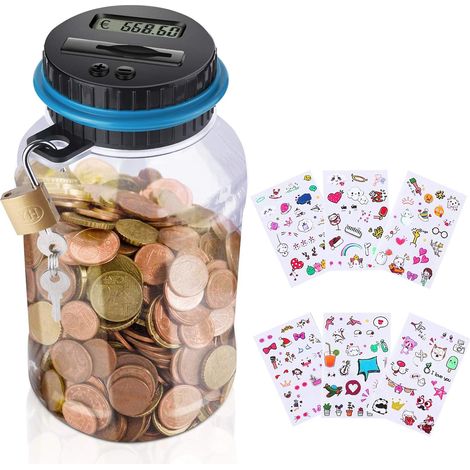 Tirelire électronique de 1,8 litre avec cadenas, jolis autocollants et compteur pour adultes (1/5)