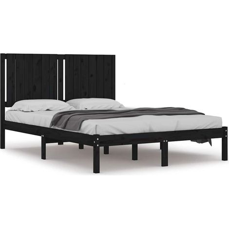 Lit adulte pour 2 personnes, Structure de lit, Assemblage Facile, Noir Bois de pin massif 140x190 cm OIB8539E (1/5)