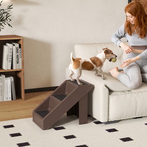 Escalier pour Chien Pliant à 3 Marches Antidérapantes Escalier pour Animaux en Plastique 50 x 30.5 x 36.5 cm Marron