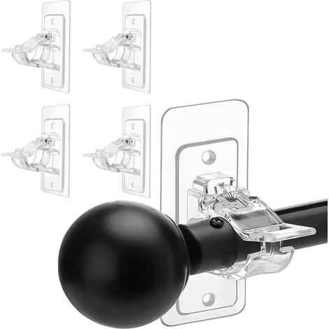 Juego de 4 soportes para barras de cortina sin necesidad de taladrar: ganchos adhesivos versátiles para baño y dormitorio, transparentes. (1/5)