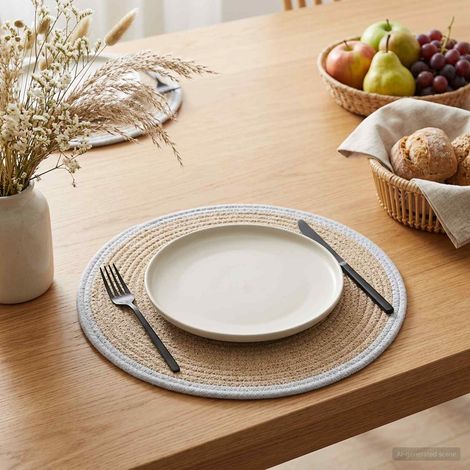 Sottobicchieri in juta 4 pz Naturale e Bianco 100% Juta Tossa vidaXL (1/5)
