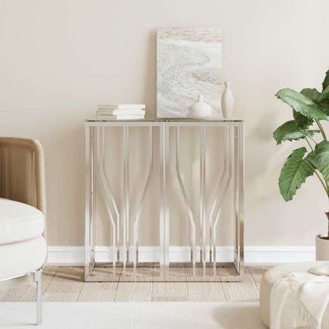 Table console,Table d'entrée 70x30x70 cm acier inoxydable et verre ASD33813 (1/5)
