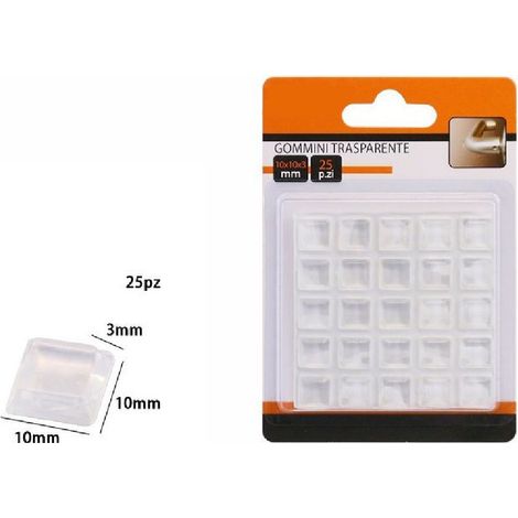 TrAdE Shop Traesio - Set 25 Gommini Adesivi Protezione Pavimenti Trasparenti Quadrati 10x10x3mm 66091 - (1/2)