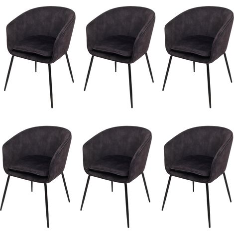 [NON UTILIZZATO] Set di 6 sedie da pranzo HHG-074, poltroncina da cucina imbottita, stoffa/tessuto (340g/m²) metallo, grigio scuro