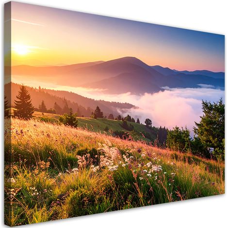 Wandbild Berge und Täler Landschaft Sonnenuntergang 90x60 (1/5)