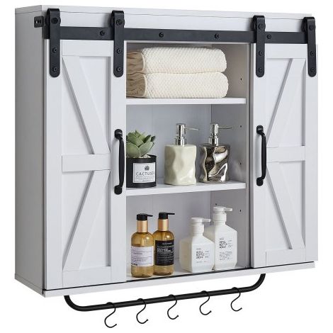 Armario de Pared para Baño con 2 Puertas Correderas y Estantes Ajustables, Armario Colgante con Divisor Abierto, Toallero y Ganchos en Forma de S para Cocina e Inodoro, 780 x 220 x 775 mm (1/5)