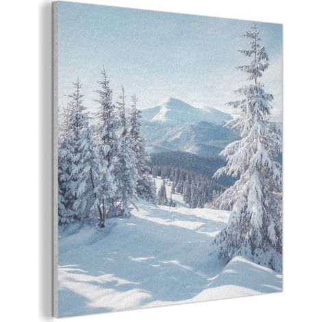 TABLEAU ACOUSTIQUE Paysage d'hiver - Nature - Montagne - Arbres - Neige Anti-Bruit 90x90 cm (1/5)