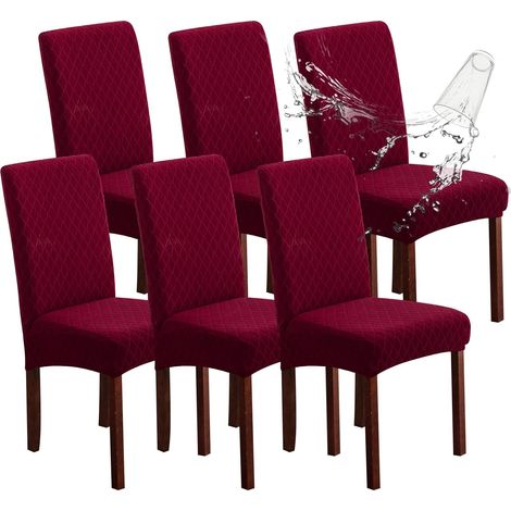 Lot de 6 Housses de Chaise Élastiques Jacquard – Protection Anti-Éclaboussures Lavable (1/5)