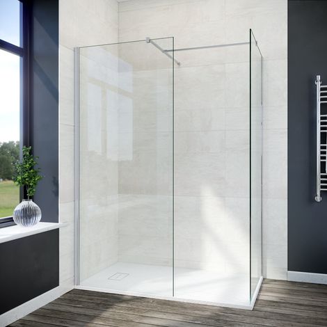 ELEGANT 700mm Walk In Shower Screen + 800mm Side Panel+ 1200x900mm Anti-Slip Resin Shower Tray 8mm Easy Clean Glass Screen Panel (1/5)