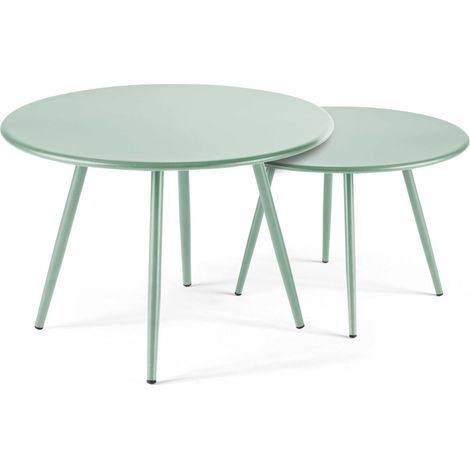 Lot de 2 tables basses ronde en acier vert sauge 50 cm - Palavas