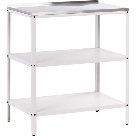Isola da giardino per esterni Mensole per cucina Piano in acciaio inox Bianco 80 x 50 x 92 cm Vilama