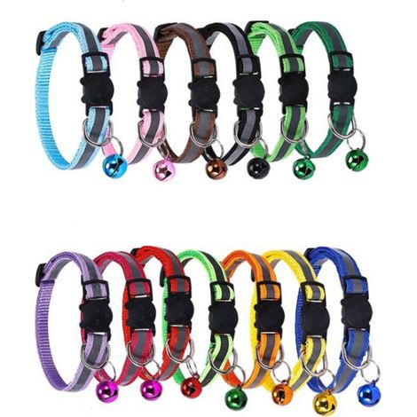 Katzenhalsbänder mit Schnellverschluss, reflektierende Katzenhalsbänder mit Glöckchen und Sicherheitsverschluss, verstellbar von 20 bis 30 cm, passend für alle Hauskatzen (12er-Pack) (1/5)