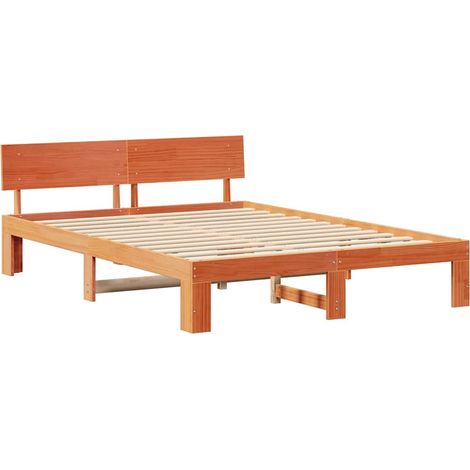Lit double，Lit adulte，Cadre de lit Marron 160 x 200 cm Bois de pin massif CFW9007479 (1/5)